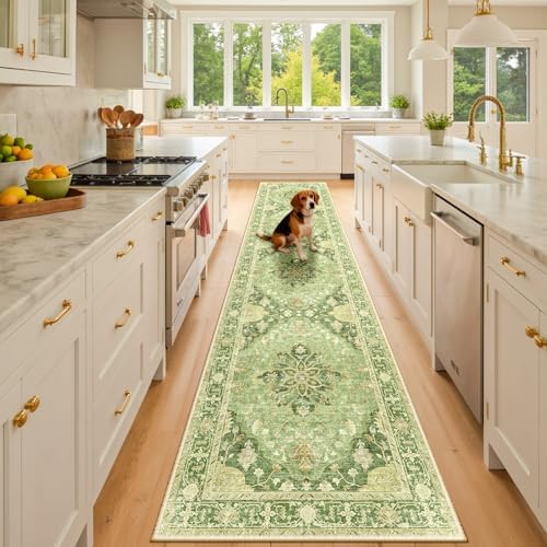 RELEANY Washable Area Rug, Runner 2'x10', Green/Yellow