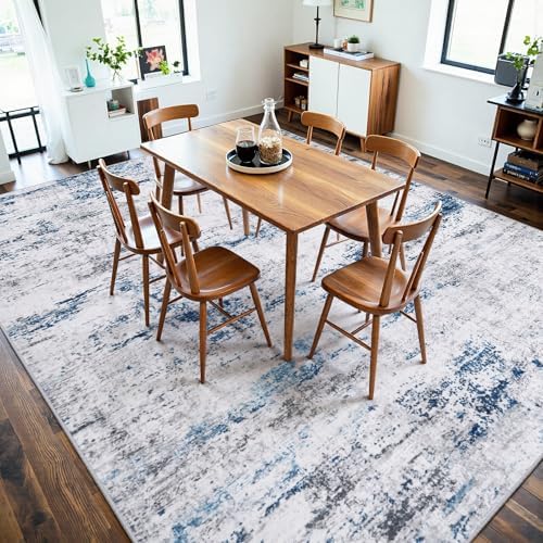 9x12 Area Rugs for Living Room Large Washable Abstract Rug White Gray Blue