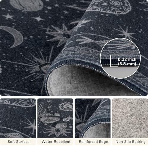 Vacuum-Friendly, 6x9 Washable Area Rug, Blue Gray White