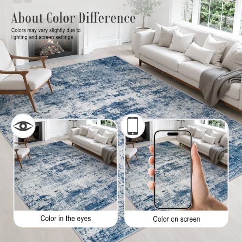 Round Area Rug Living Room: 6 ft Modern Washable Carpet Blue