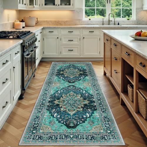 RELEANY Washable Area Rug, Runner 3'x6', Teal