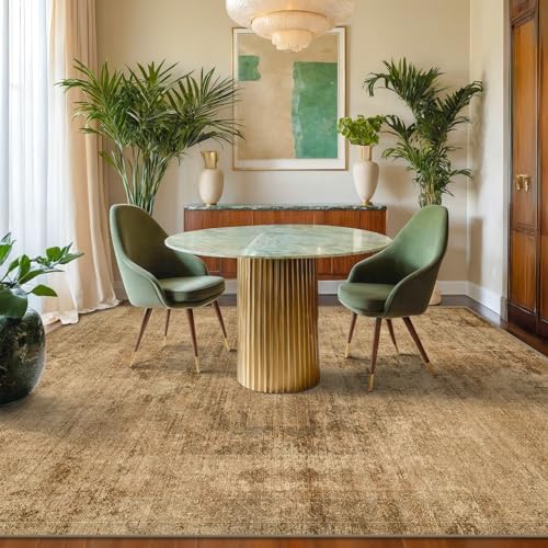 Large Entryway Rug Washable - 5x8 Brown and Mustard Yellow Rug for Mudroom, Foyer, Hall, Living Room, Washable Low Pile Stain Resistent, Distressed Design