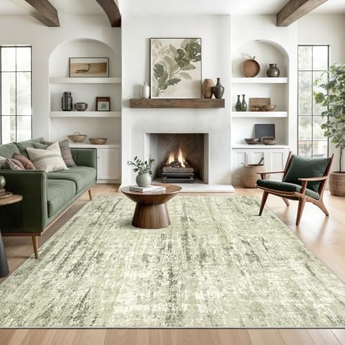 Valenrug 9x12 Area Rug, Large Abstract Washable Rugs for Living Room Green