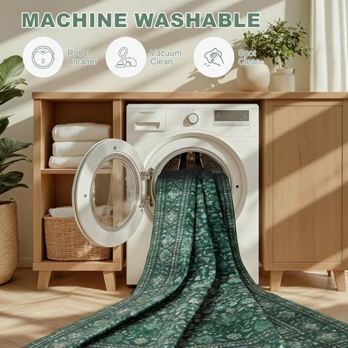 4x4 Area Rugs Living Room: Washable Rug for Bedroom Deep Green
