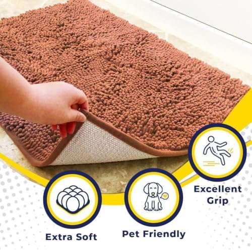 Muddy Mat® | Super Water Absorbent Door Mat Indoor, Microfiber Quick Dry Chenille Entryway Rug, Slip Resistant Front Door Mat, Indoor Mats for Entryway, Machine Washable Pet Rug, Peach 32" x 44"