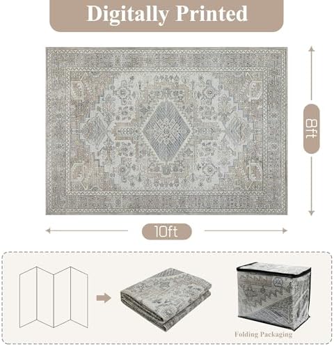 9x12 Washable Area Rugs for Living Room,Bedroom,Dining Room- Retro Taupe