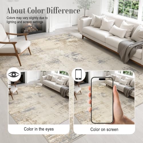 5x8 Area Rug Living Room: Modern Washable Soft Carpet Beige Brown