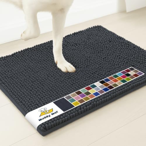 Muddy Mat® | Super Water Absorbent Door Mat Indoor, Microfiber Quick Dry Chenille Entryway Rug, Slip Resistant Front Door Mat, Indoor Mats for Entryway, Machine Washable Pet Rug, Charcoal 18"x28"