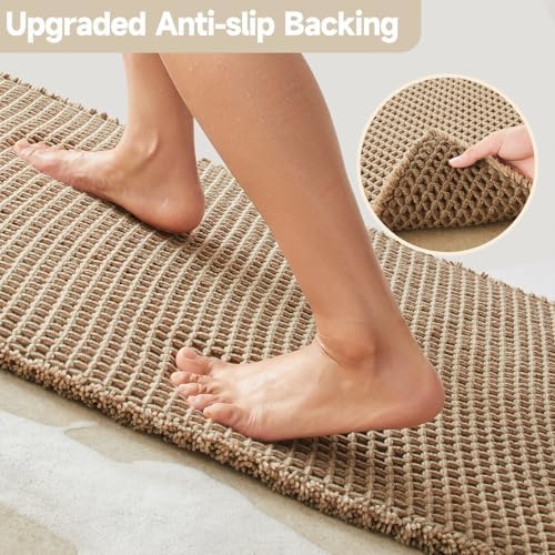 TYUU Waffle Bath Mat, Small Boho Bathroom Rugs Non Slip 24x16 Beige