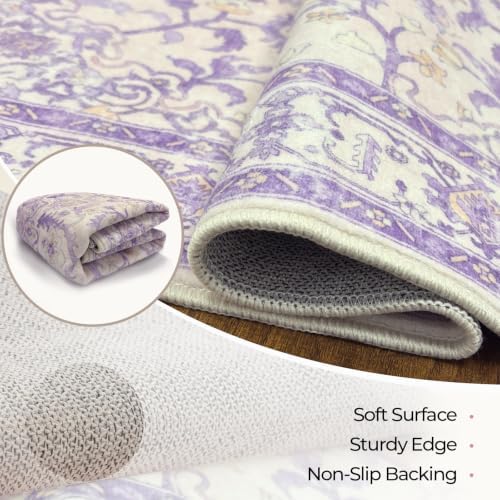 CAPALOCA 6x9 Washable Nursery Girls Low Pile Area Rug Purple Beige