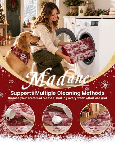 Madane Christmas Runner Rug 2x8 for Hallway, Washable Soft Kitchen Rug Red
