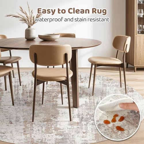 LOONGRUG Round Rug 4x4 Washable Neutral Modern Circle Area Rugs Brown