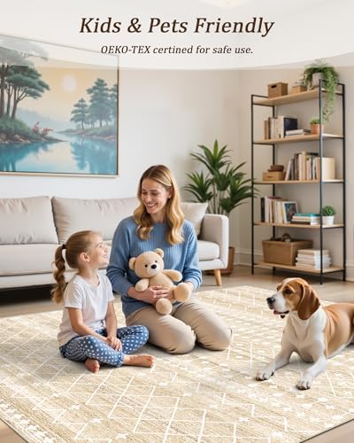 Miukiki 6x9 Area Rug Washable Non Slip Rug for Living Room Beige