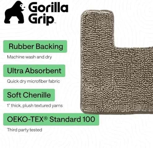 GORILLA GRIP Chenille Bath Rug Mat for Square Toilet Base, 24x19 Latte