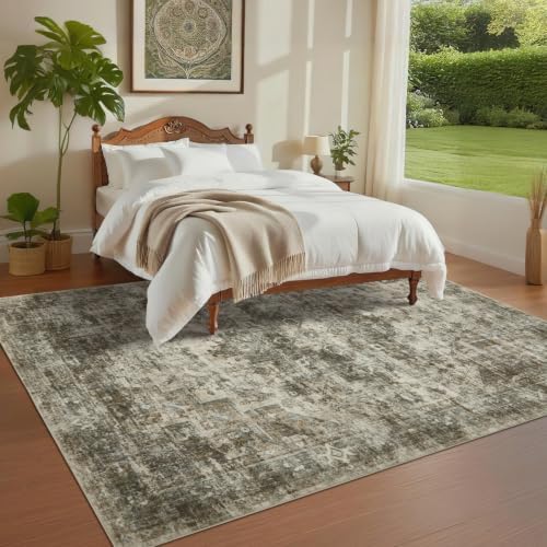 GarveeHome Vintage Area Rug 5x7 Washable Rugs for Living Room Camel/Grey
