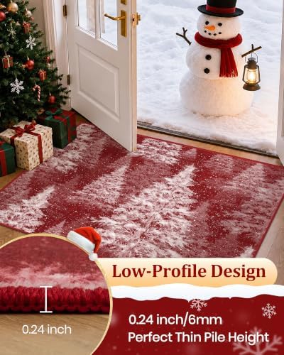 Madane Christmas Runner Rug 2x8 for Hallway, Washable Soft Kitchen Rug Red