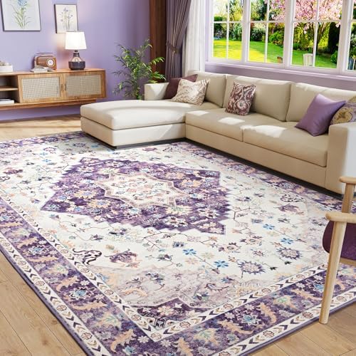 Amearea Vintage Design Area Rugs for Living Room, 8x10 Purple Bedroom Rug