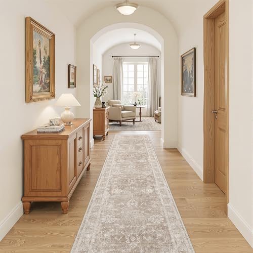 Madane Runner Rug 2x12 for Hallway, Kitchen Non-Slip Runner Rug Brown/Sand