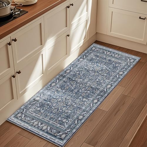 OPPODREAM Vintage Blue Area Rugs 2x6, Washable Rug for Living Room