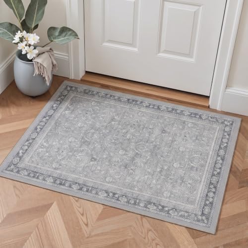 Bavni 2X5 Washable Hallway Runner Rug, Boho VintageDamask Non Slip