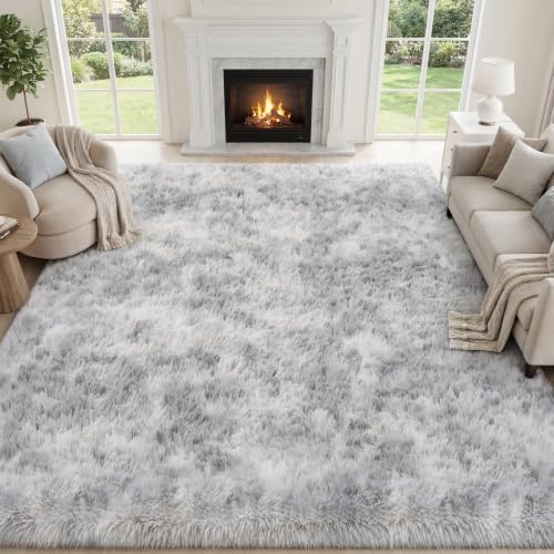 PLHXFR 10x14Area Rugs Living Room: Fluffy Bedroom Shag Rug Light Grey