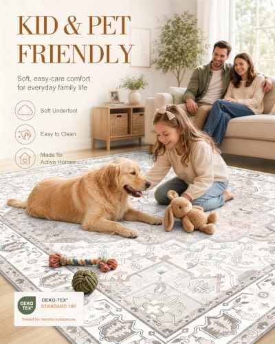 OLANLY 5x8 Washable Area Rug, Soft Non Slip Carpet for Bedroom Living Room