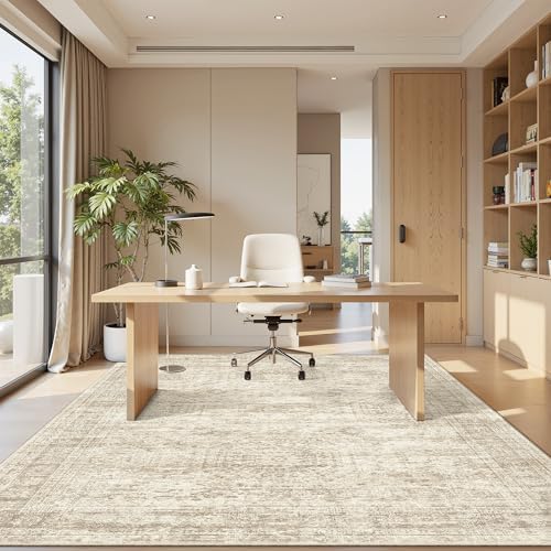 Soalmost 6x9 Area Rug for Living Room Washable Rugs Non-Slip Beige