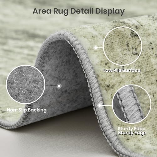 Valenrug 9x12 Area Rug, Large Abstract Washable Rugs for Living Room Green