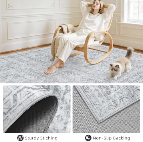 10x14 Area Rugs Living Room: Bedroom Neutral Washable Carpet Gray