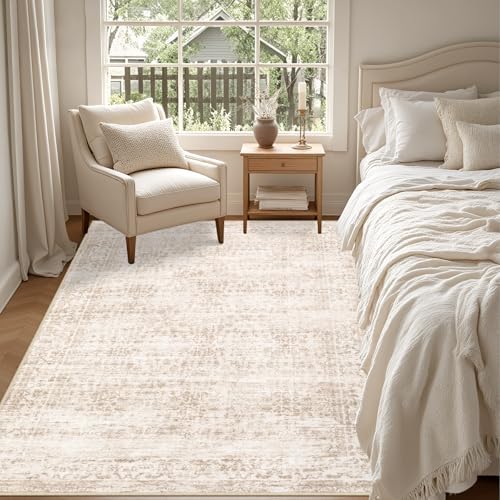 4x6 Area Rugs Living Room: Washable Rug for Bedroom Beige Brown