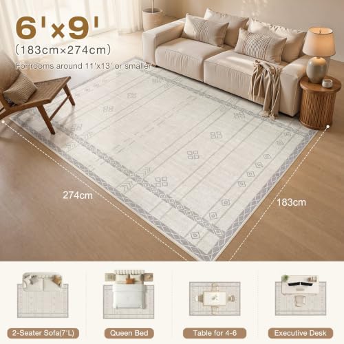 cotiled 6x9 Area Rugs for Living Room: Boho Washable Rug for Dining Room