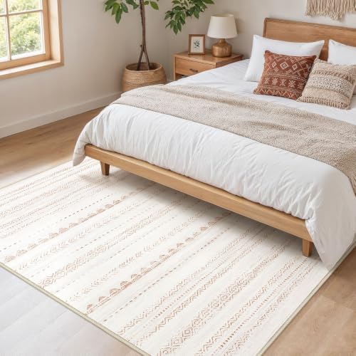 Nakagishi Boho 4x6 Area Rug Living Room Rugs Machine Washable Beige/Brown