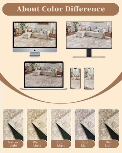 Madane 8x12 Area Rugs for Living Room, Washable Natural Rug Brown/Sand