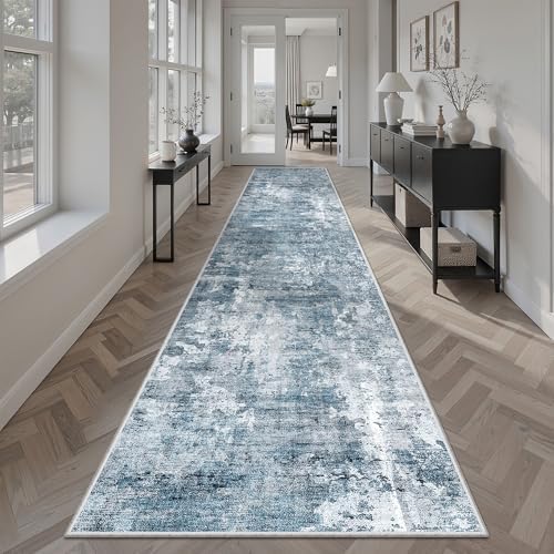Soalmost Abstract Runner Rug 2x10 Hallway Kitchen Runners Blue/Grey