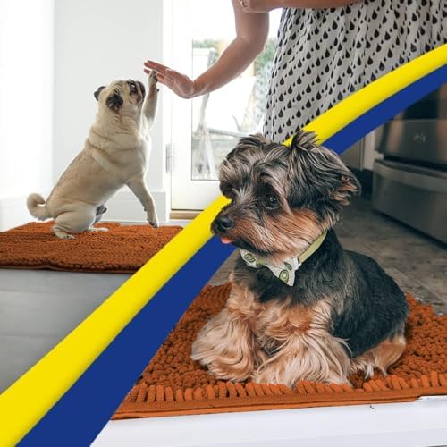 Muddy Mat® | Super Water Absorbent Door Mat Indoor, Microfiber Quick Dry Chenille Entryway Rug, Slip Resistant Front Door Mat, Indoor Mats for Entryway, Machine Washable Pet Rug, Orange 36" x 46"