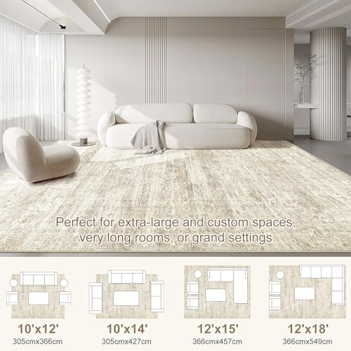 UERMEI 10x12 Area Rug Living Room Rugs - Washable Neutral Modern Abstract Soft Thin Rug Indoor Floor No Slip Rug Carpet for Bedroom Under Dining Table Home Office Decor - Beige/Brown