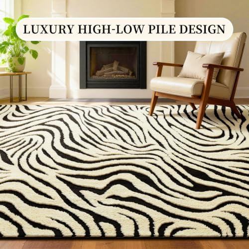 YIHOUSE Zebra Round Rugs 5ft: Modern Washable Non-Slip Area Rug