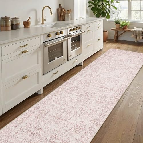 Rugxara 2'6" x 8' Pink Vintage Runner Rug for Hallways Kitchen