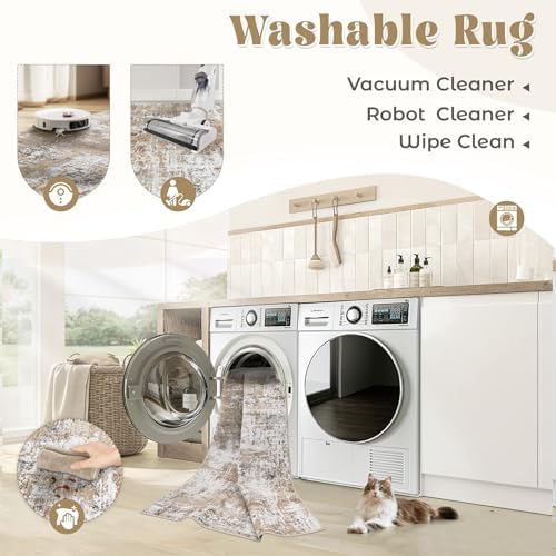 XLUEZ 9x12 Area Rug for Living Room, Washable Modern Abstract Large Area Rug Neutral Soft Non Slip Kids Rug Stain Resistant Indoor Carpet for Bedroom Dining Room Playroom Office(Beige, 9'x12')