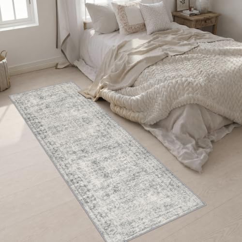 2.6x8 Washable Runner Rug：Modern Abstract Soft Carpet Black Grey