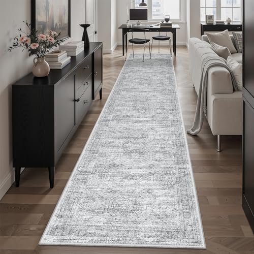 Soalmost Runner Rug 2x10 Washable Non-Slip Hallway Kitchen Runners Grey