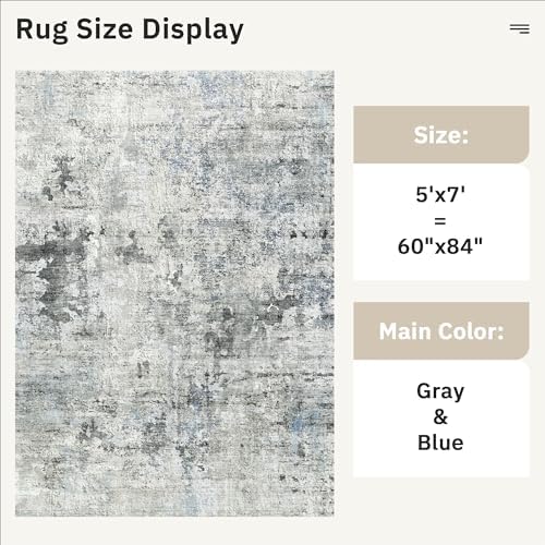 Soalmost Abstract Rug 5x7 Washable Area Rugs for Living Room, Gray/Blue