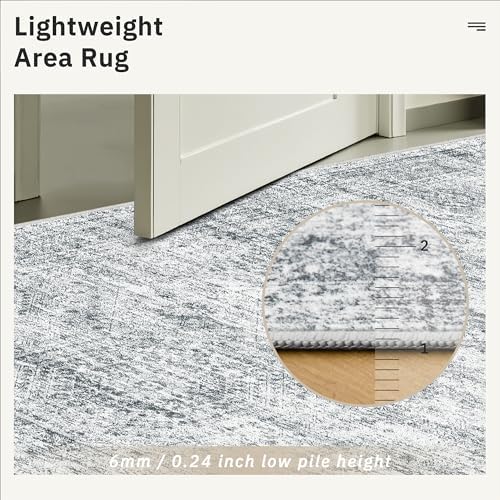 Soalmost Round Rugs 8ft Living Room Circle Area Rug 8x8 Grey Vintage
