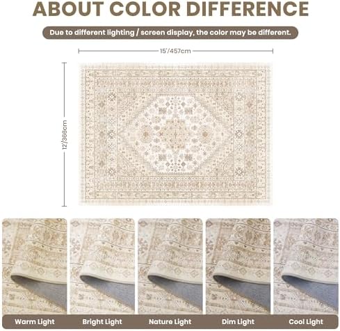 zesthome 12x15 Area Rugs for Living Room,Large Washable Rug,Beige