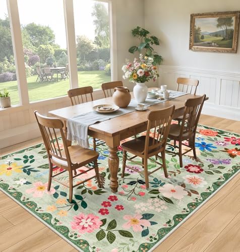 PLHXFR Area Rug 9x12 Living Room: Floral Washable Boho Soft Carpet Green