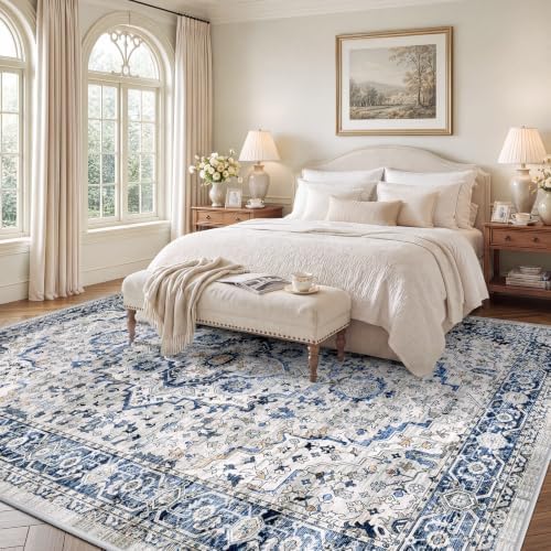 SameBed 8x10 Area Rug Living Room, Vintage Washable Carpet Light Blue