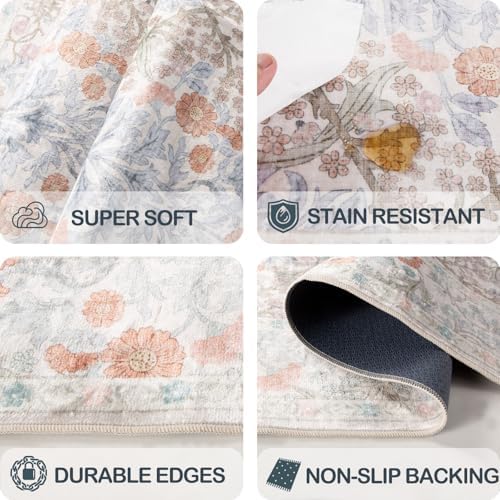 2x3 Area Rug Washable Entry Rug Soft Carpet (Beige Blue)