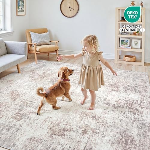 10x14 Area Rugs for Living Room Large Washable Abstract Rug Beige Grey