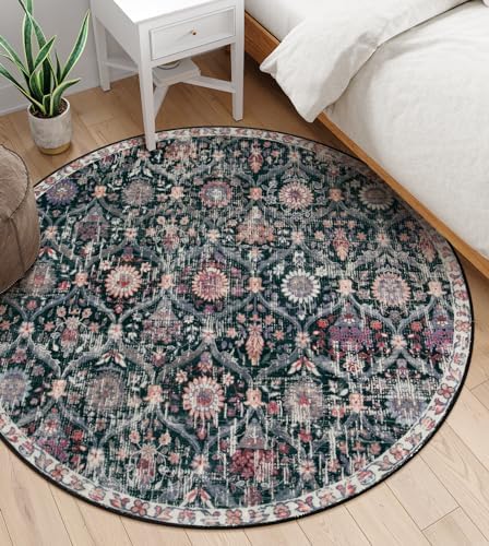 Lahome Moroccan Washable Round Area Rug, Soft Round Rugs 6ft Ultra-Thin