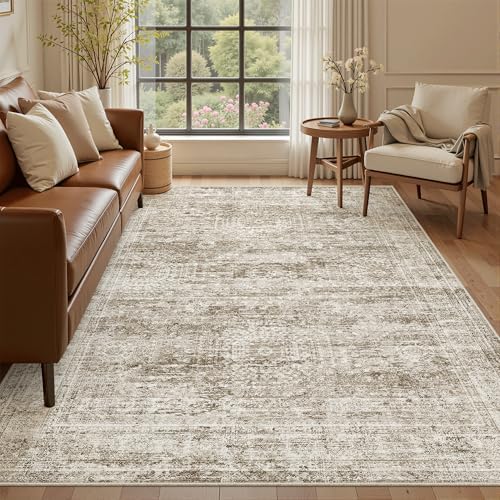 Soalmost 5x7 Area Rugs Brown Low Pile Washable Trendy Faded Style Rug